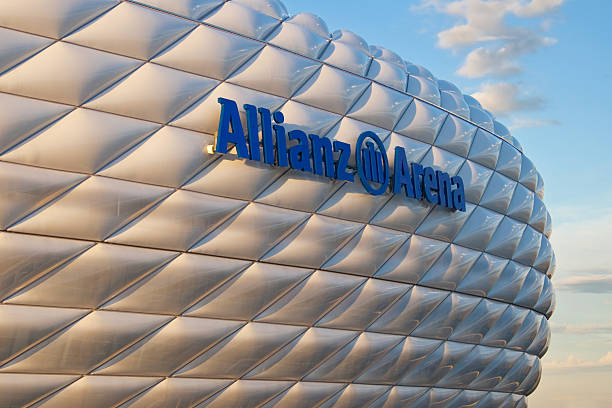 Allianz Arena Munich, Germany - October 24, 2006: Detail of the membrane shell of the football stadium Allianz Arena in Munich, Germany, designed by Herzog & de Meuron and ArupSport and built between 2002 and 2005. allianz arena stock pictures, royalty-free photos & images