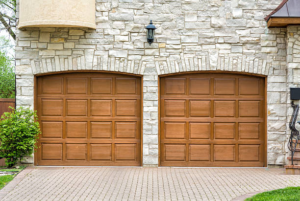 istock Two car arch wooden garage 471573815