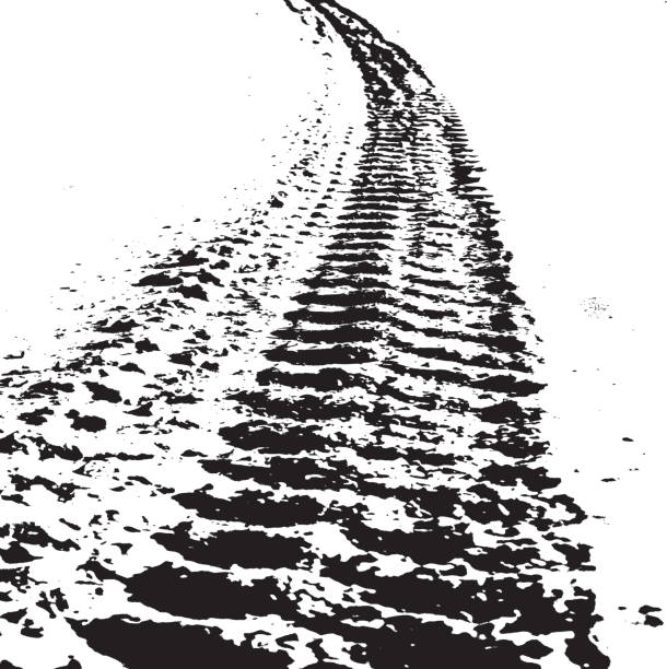 Grunge background with black tire track. vector art illustration