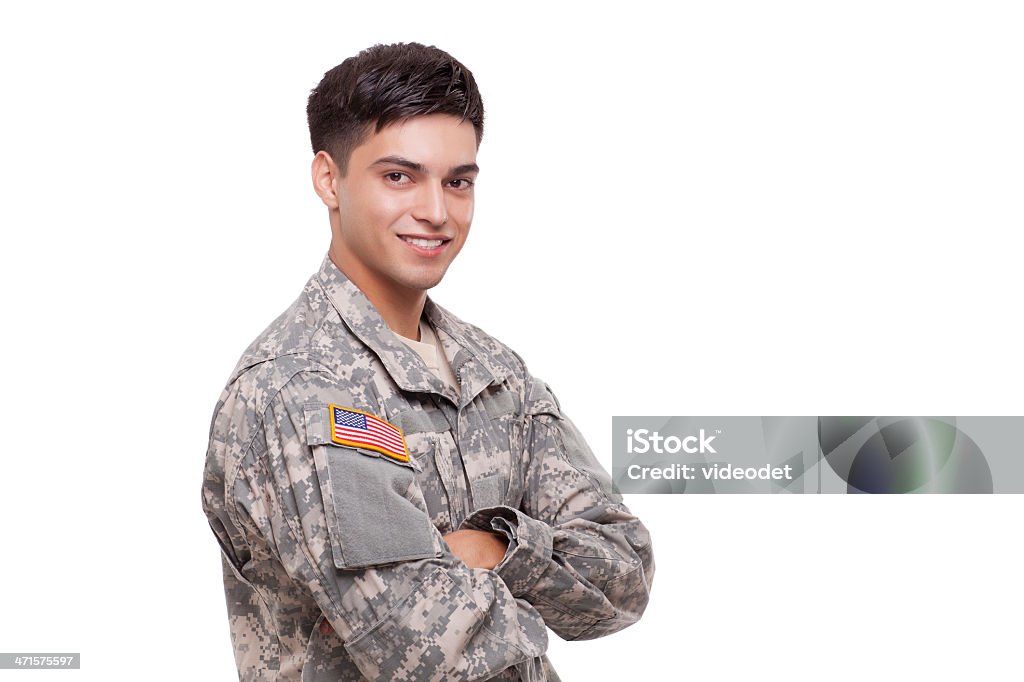 Soldado sorridente com os braços cruzados - Foto de stock de Tropas royalty-free