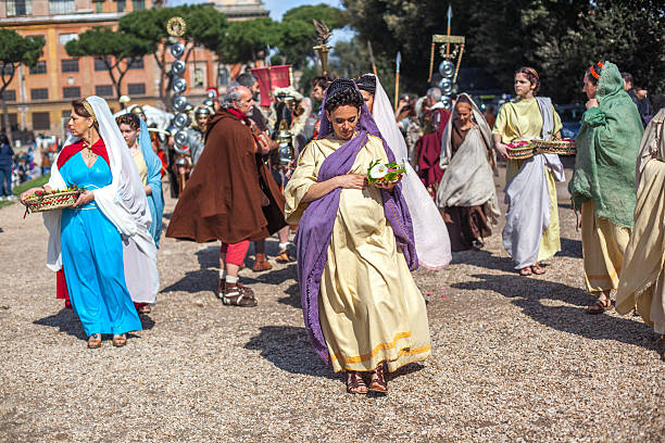 Rome, Italy- April 22, 2012: Participants of  historic-dress procession prepare for performance
