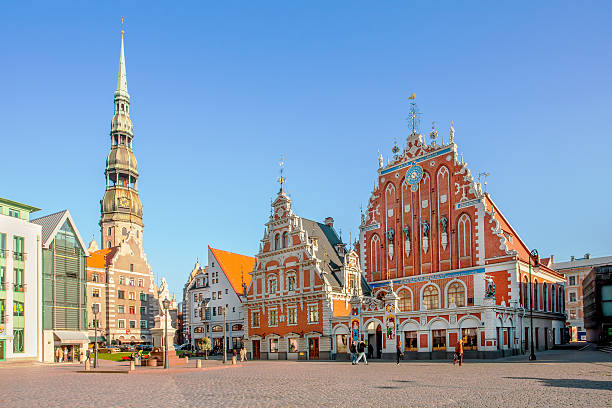 Town Hall Square in Riga, the capital of Latvia stock photo