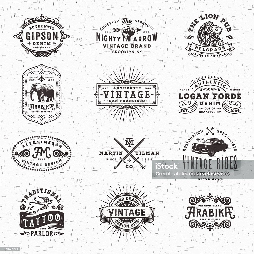 Vintage Badges, Labels and Frames Collection of hand drawn and textured vintage looking badges, labels, frames and banners with text over paper texture. EPS 10 file.More works like this linked below. Retro Style stock vector