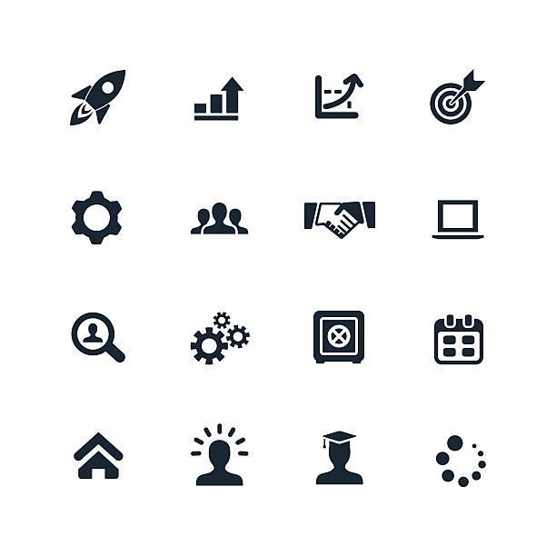 startup icons set startup icons set on white background taking off activity illustrations stock illustrations