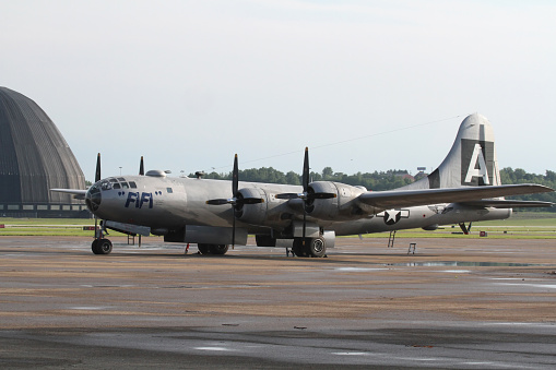 Akron, Ohio, USA - June 17, 2013: B-29 Superfortress, FiFi, on the tarmack at Akron Fulton Airport