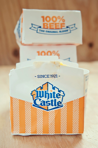 New York, New York, USA - June 19, 2013: Background of the empty boxes of White Castle burgers. 