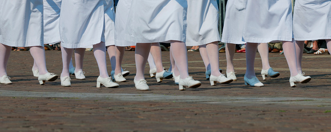 Turin, Italy - July, 3th 2011: Women of Military Health parades  during the national meeting of ASSOARMA for 150th anniversary of the unity of Italy celebrated in Turin.