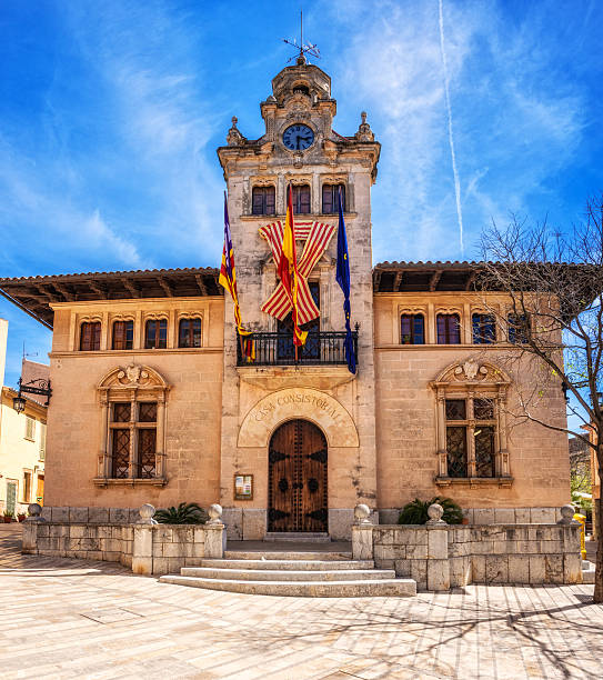 Town Hall of Alcudia The Town Hall of Alcudia (Mallorca) located in the old town bay of alcudia stock pictures, royalty-free photos & images