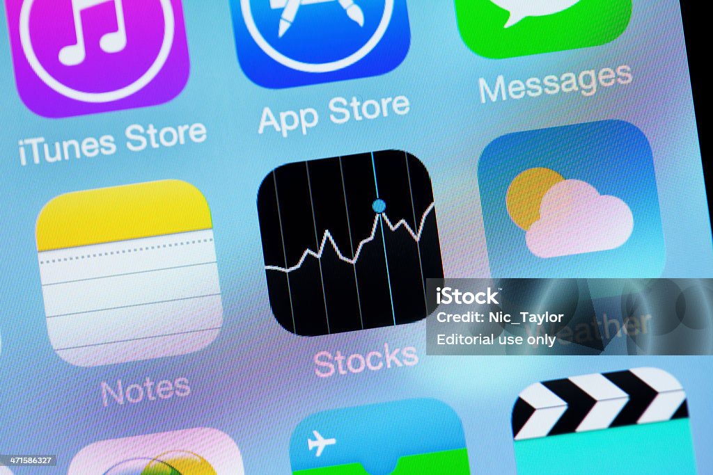 Apple iOS7 ícone-notas unidades populacionais tempo - Foto de stock de Aplicação móvel royalty-free