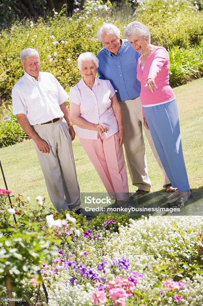 Grupa starszych przyjaciół w garden - Zbiór zdjęć royalty-free (Grupa ludzi)