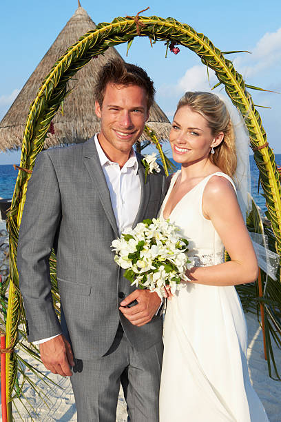 istock Bride And Groom Getting Married In Beach Ceremony 471587395