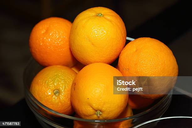 Orange In Glass Bowl Stock Photo - Download Image Now - Bowl, Drinking Glass, Freshness