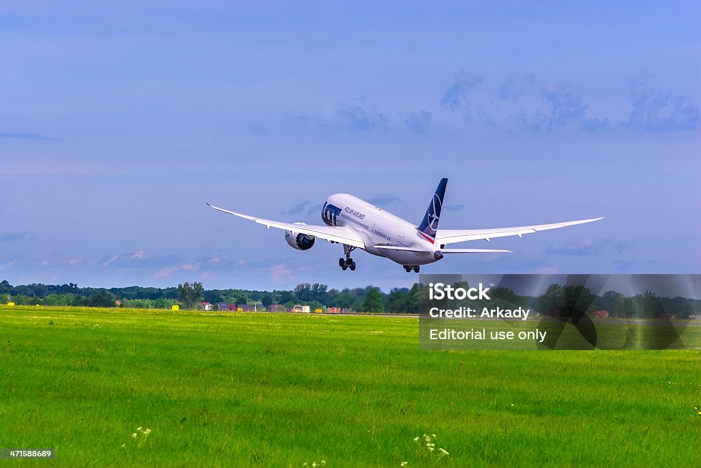 Polish Airlines LOT Boeing 787 Dreamliner Wroclaw, Poland - June 15, 2013: Boeing 787 Dreamliner took off from Wroclaw–Copernicus Airport Aerospace Industry Stock Photo