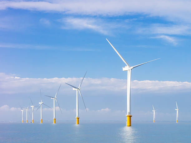 Electrical power generators at sea stock photo