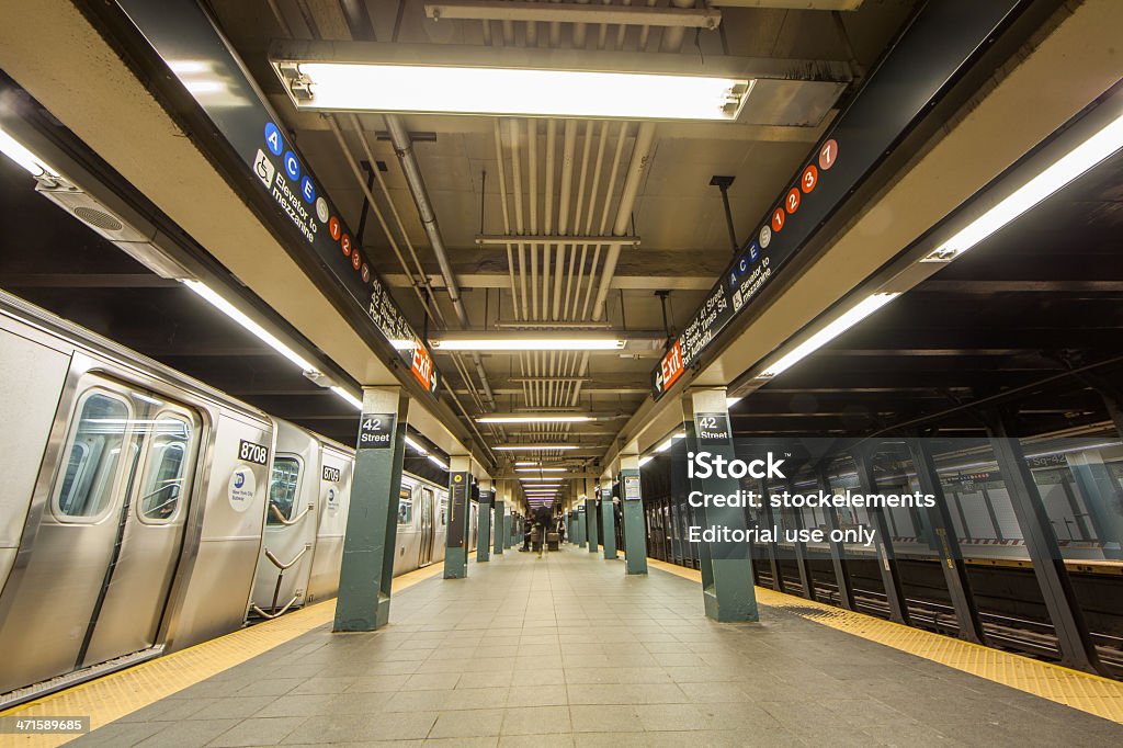 MTA Subway Platform New York City, New York, USA - February 18, 2012: MTA subway platform at 42nd Street in Midtown Manhattan. MTA Stock Photo