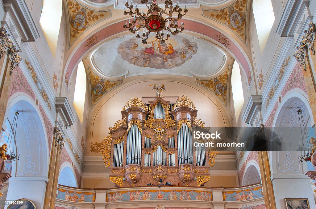 Baroque church organ, Basilica of the Assumption, Kalisz, Poland Baroque church organ in the Basilica of the Assumption of the Blessed Virgin Mary (Bazyllika Wniebowziecia Najswietszej Mayi Panny), Kalisz, Poland Abbey - Monastery Stock Photo