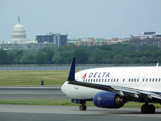 Delta Airlines Jet at Washington National Airport stock photo