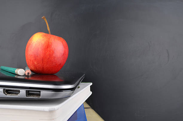 istock Learning and education concept with books, apple and blackboard 471592212