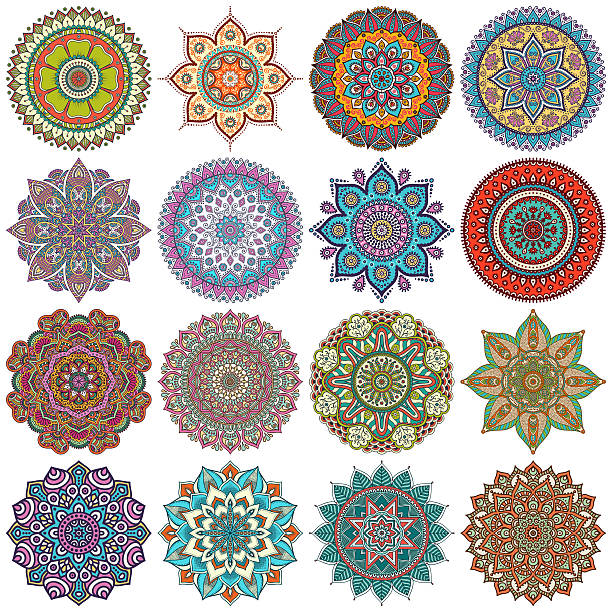 Various colorful mandala vectors Mandala. Vintage decorative elements. Hand drawn background. Islam, Arabic, Indian, ottoman motifs. bohemia stock pictures, royalty-free photos & images