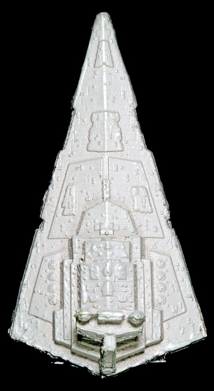 Vancouver, Canada - June 10, 2012: A Star Destroyer toy from the Star Wars film franchise against a black background. The toy is from the Micro Machines line.