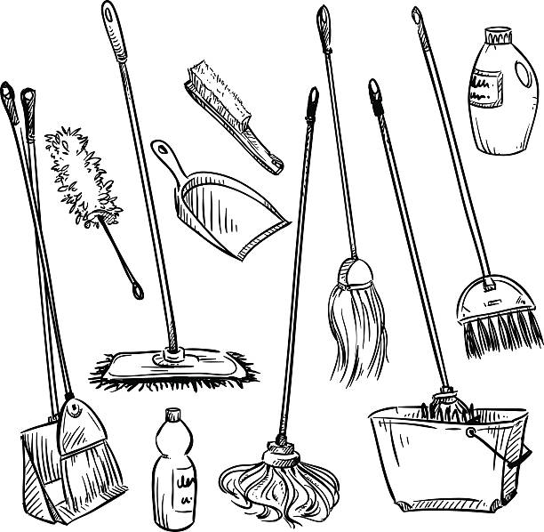 Mops. Set of cleaning tools. Mops. Set of cleaning tools. Vector illustration EPS 10. Fully editable. cleaning drawings stock illustrations
