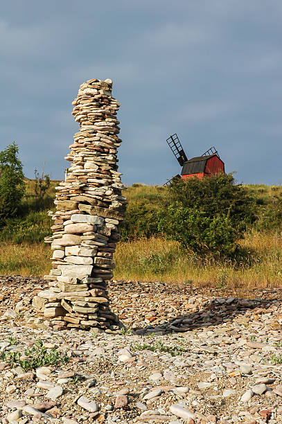 rock piles at the coast of the swedish island Oland stock photo