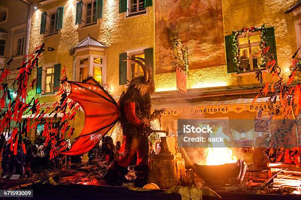 Sterzing On Fire During Tuifltog Stock Photo - Download Image Now - Krampus, Christmas, Burning