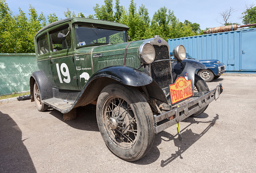 Samara, Russia - June 16th, 2013: Rally of retro cars Peking to Paris 2013. Day of Rest and Repairs in Samara, Russia. Race participant Ford Model A 1930 years