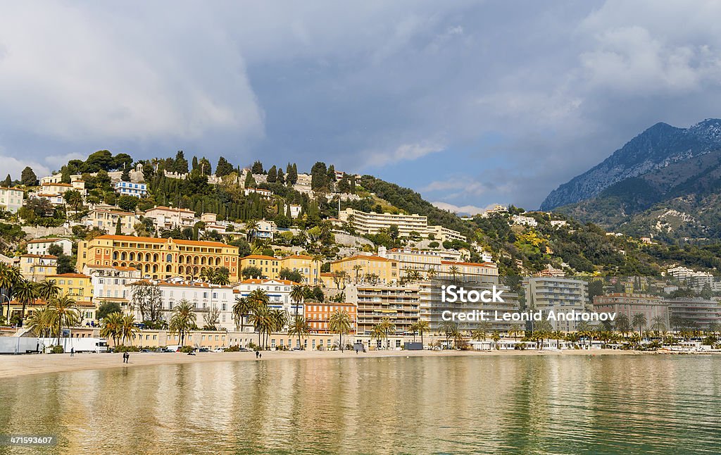 View of Menton city from the Mediterranean Sea - France View of Menton city from the Mediterranean Sea - French Riviera Alpes-Maritimes Stock Photo