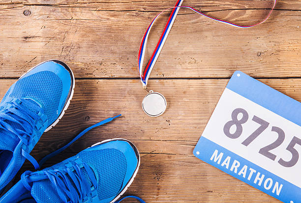 istock Running shoes on the floor 471593830