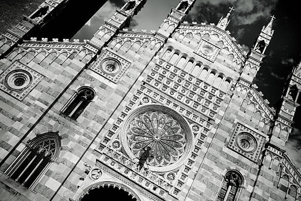 Light art 3d installation projected on the Cathedral facade, Monza, Lombardy, Italy