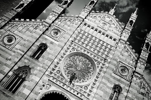 Duomo of Monza facade in black and white