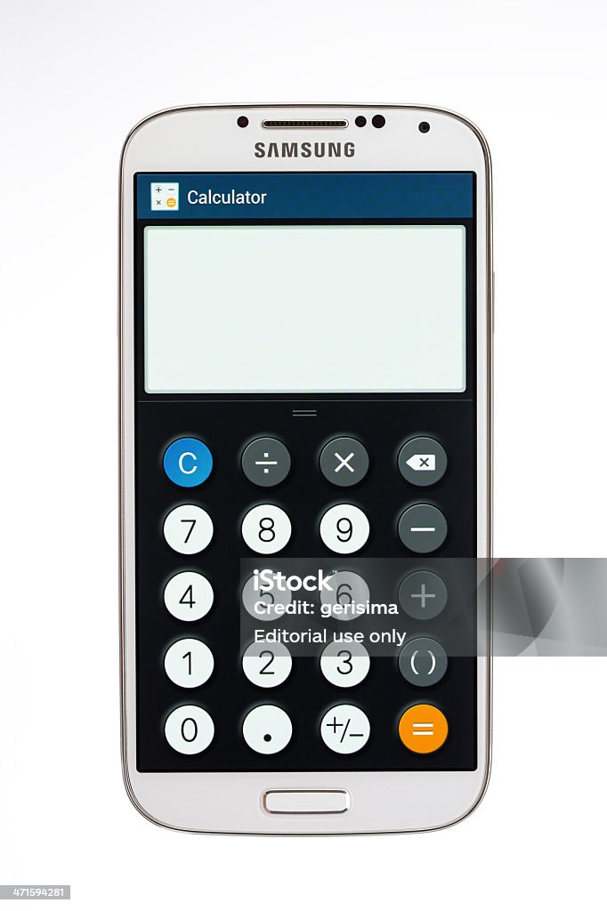 Samsung Galaxy S4 calculadora, isolada no branco ",Samsung Galaxy S4 calculadora - Foto de stock de Android - Marca comercial royalty-free