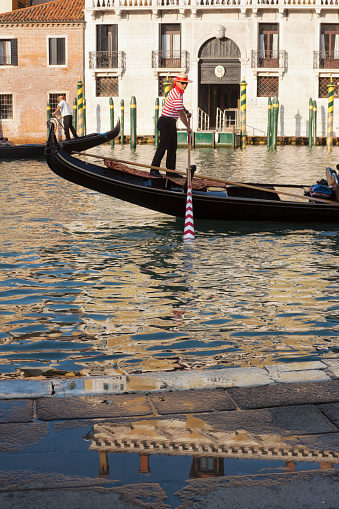 Venice, Italy-june 02, 2009:  gondoliers rowing along Gran Canal in the evening light in Venice 