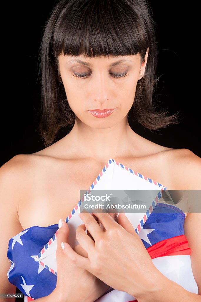 슬프다 Brunette, 알파벳 및 USA Flag - 로열티 프리 갈색 머리 스톡 사진