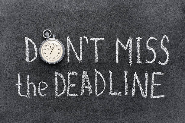 don’t miss deadline don’t miss the deadline concept handwritten on chalkboard with vintage precise stopwatch used instead of O deadline photos stock pictures, royalty-free photos & images