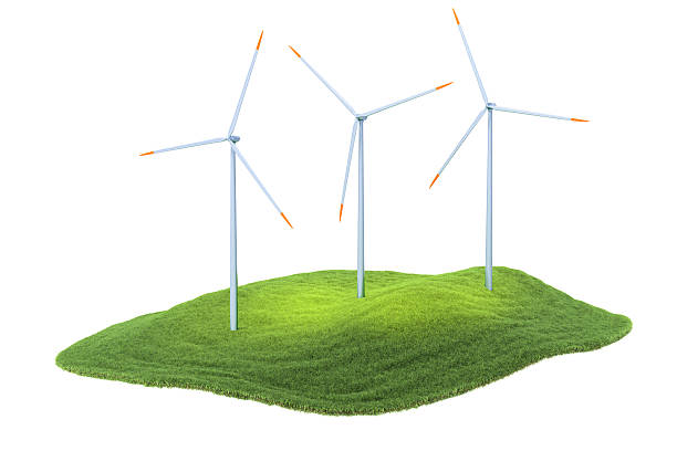 istock island with wind turbines floating in the air 471597412