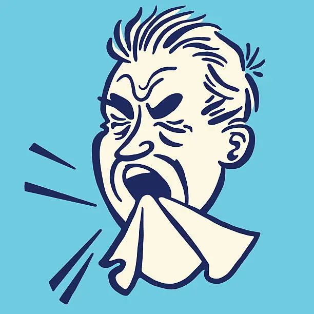 Vector illustration of Man Sneezing