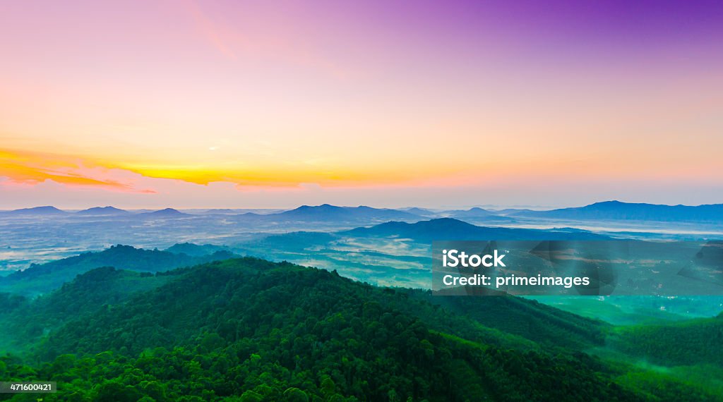 Belo nascer do sol nas montanhas enevoadas manhã. - Foto de stock de Agricultura royalty-free