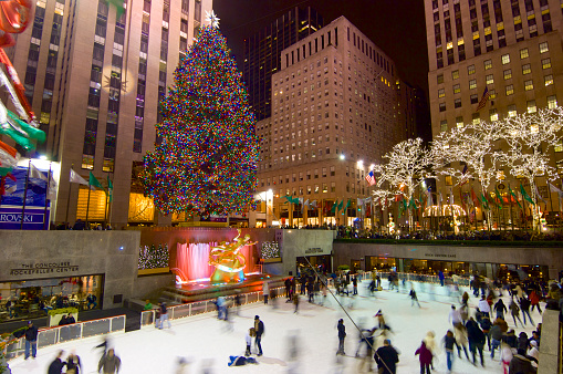 New York, Usa - January 2, 2008: tourists and skaters in the famous Rockefeller Center during the Christmas holidays.