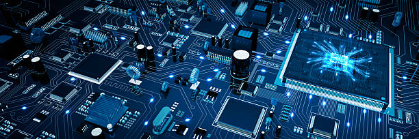 scheda circuito. blu. - circuit board electrical equipment technology computer chip foto e immagini stock