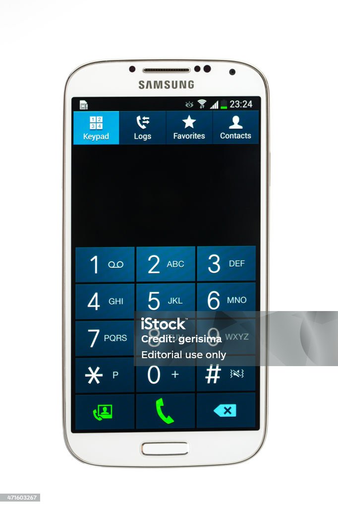 Samsung Galaxy S4-Zifferblatt Bildschirm, isoliert auf weiss - Lizenzfrei Android - Markenname Stock-Foto