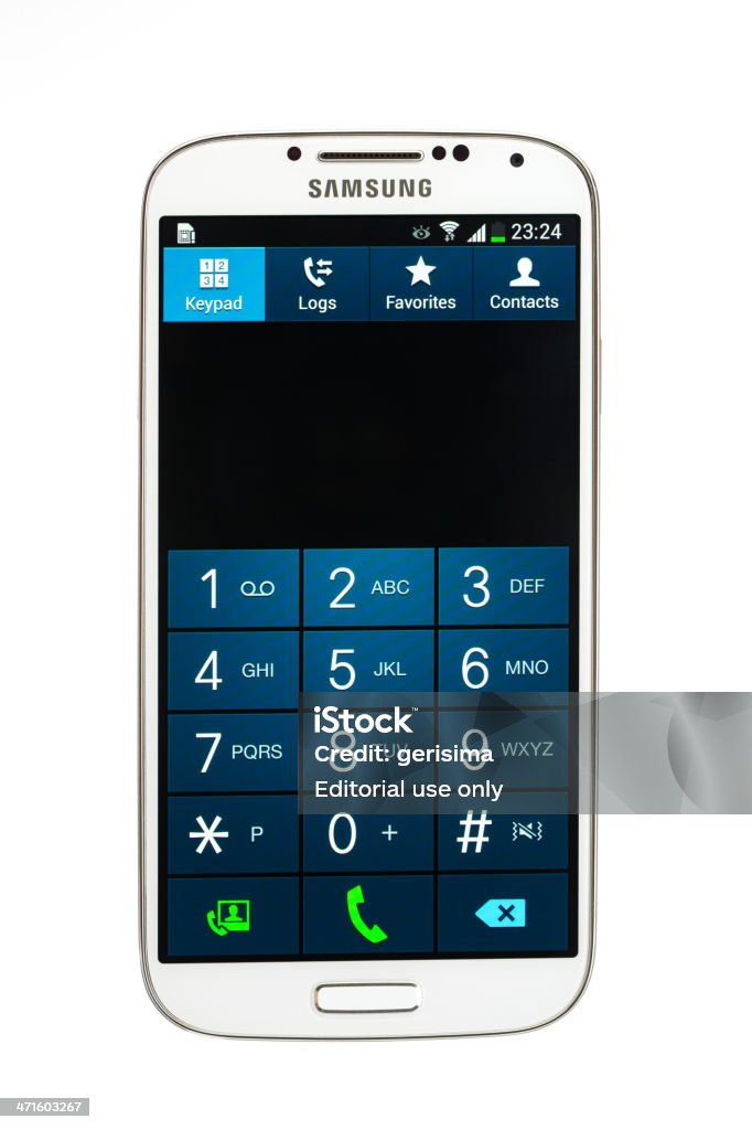 Samsung Galaxy S4 comporre schermo, isolato su bianco - Foto stock royalty-free di Android - Marchio depositato