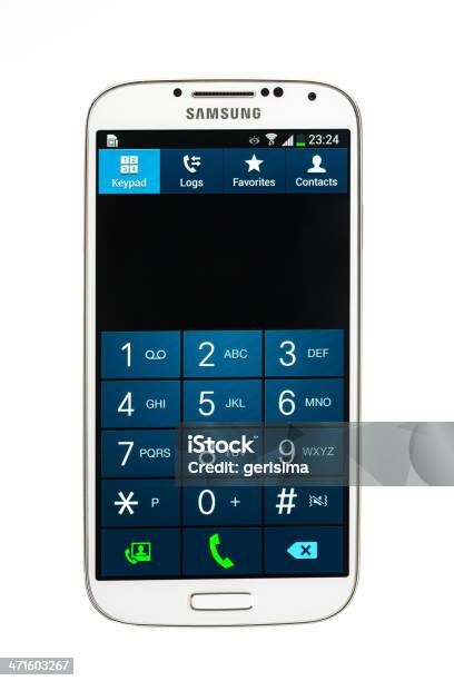 Samsung Galaxy S4 Wybierz Ekran Na Białym Tle - zdjęcia stockowe i więcej obrazów Android - Android, Ekran urządzenia, Wybierać numer telefonu
