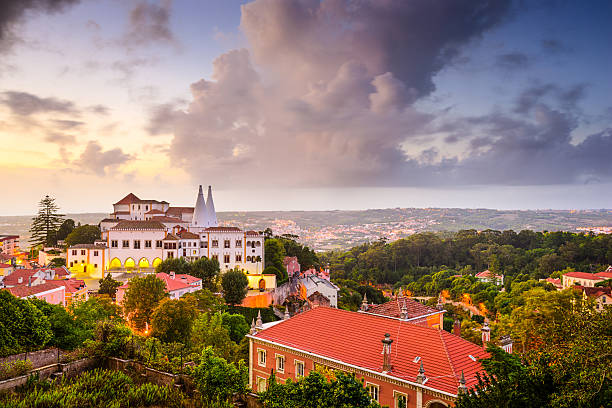 sintral portugal town skyline - sintra stockfoto's en -beelden