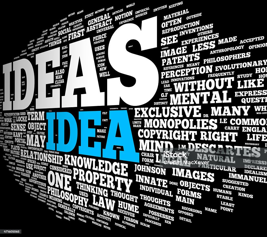 Ideas Idea related concepts in word tag cloud isolated on black background Abstract Stock Photo