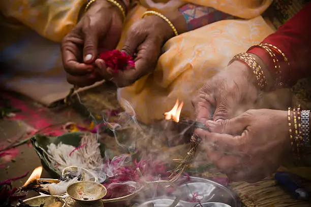 Photo of Offering in nepali hindu ceremony ( puja )