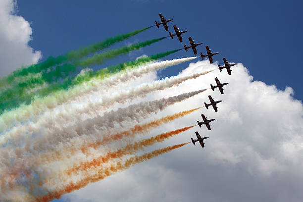 italian flag in the air stock photo