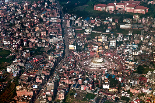 Aerial view of the Boudhanath temple in Kathmandu.