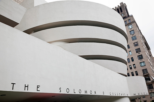 New York City, USA - June 13, 2013: The Solomon R. Guggenheim Museum is a well-known museum located on the Upper East Side of Manhattan in New York City. Designed by Frank Lloyd Wright, it is one of the 20th century's most important architectural landmarks and it was opened in 1959. 